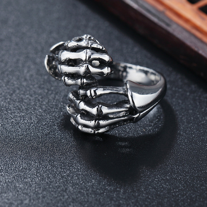 Embrace Skeleton Hands Titanium Steel Ring for Men