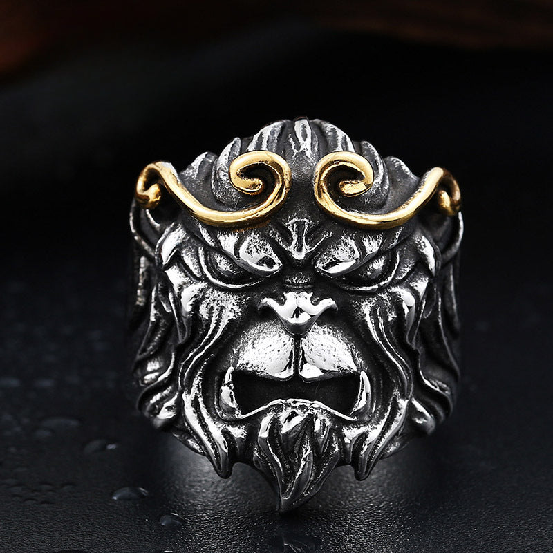 Titanium Steel Wukong Monkey Ring for Men - Retro Style Fashion Accessory