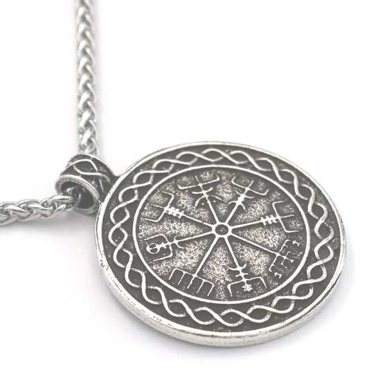 Viking Compass Rune Pendant - Norse Legacy Men's Metal Necklace with Vintage Charm