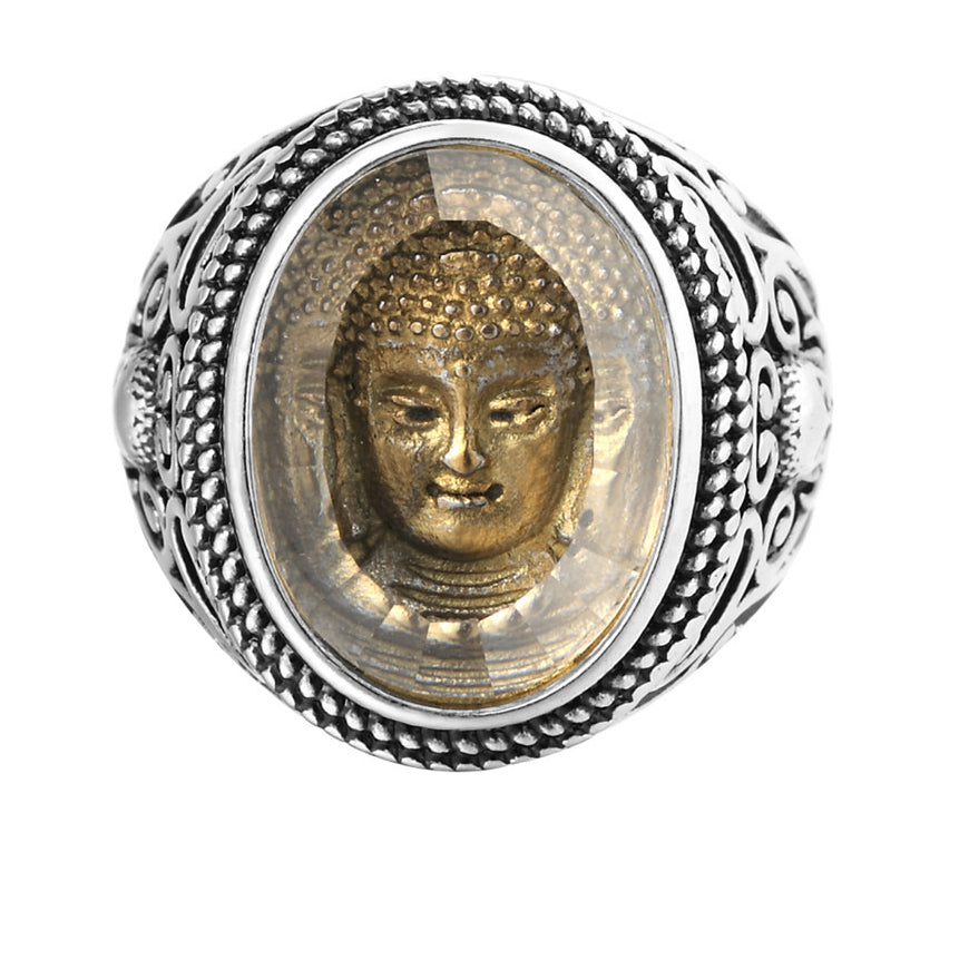 Retro Rulai Buddha Head Titanium Steel Ring - European and American Wholesale Jewelry