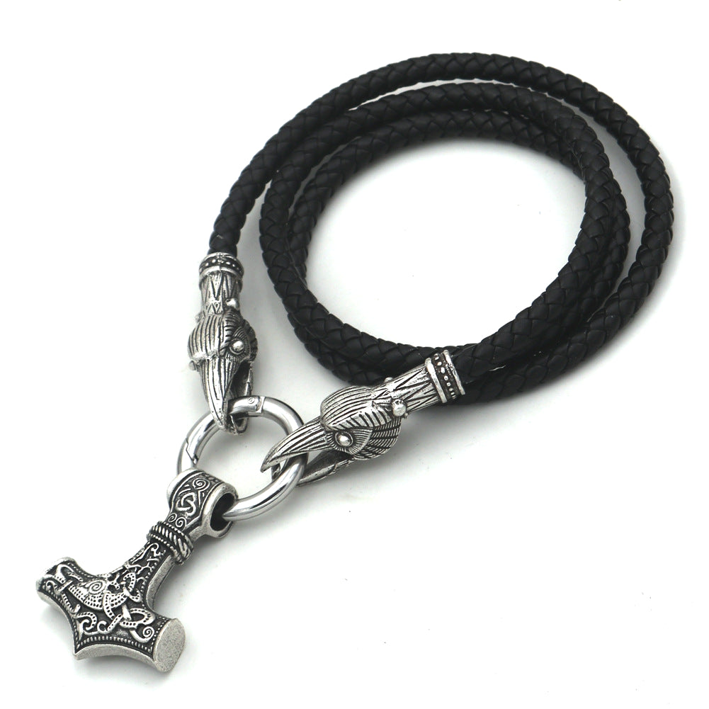 Viking Warrior Hammer Pendant Necklace for Men in Norse Mythology