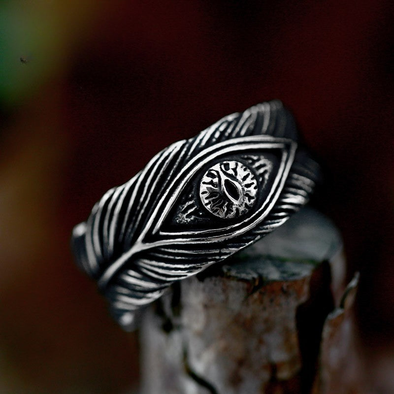 Titanium Steel Retro Feather Ring for Men - European and American Style Wholesale