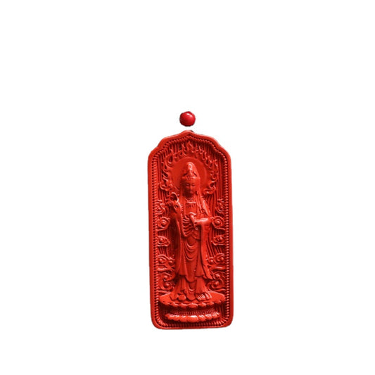 Red Sand Flame Standing Guanyin Pendant with Cinnabar Stone