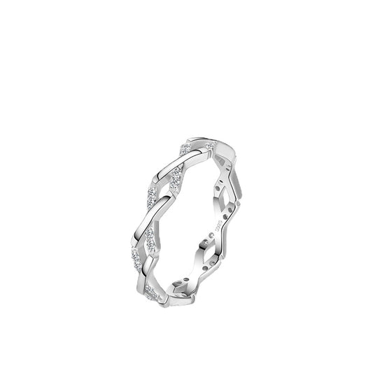 Simple Geometric Sterling Silver Ring with Zircon Inlay