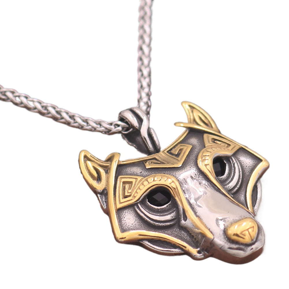 Viking Odin Wolf Head Titanium Steel Pendant Necklace for Men