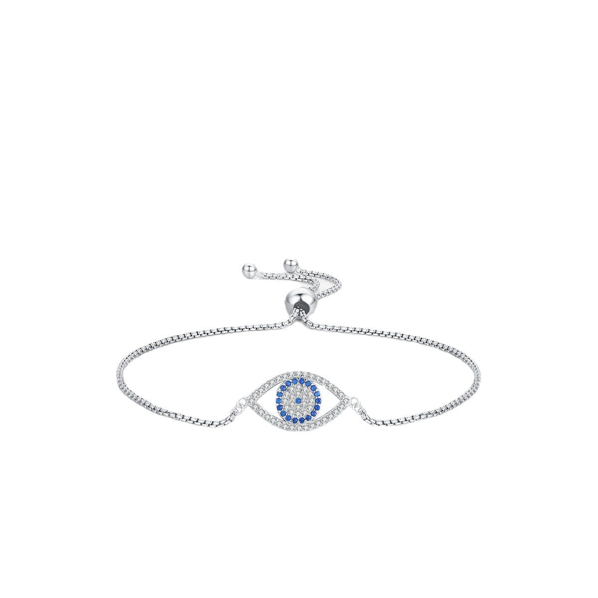 S925 Sterling Silver Evil Eye Zircon Bracelet with Hollow Blue Eye Detail