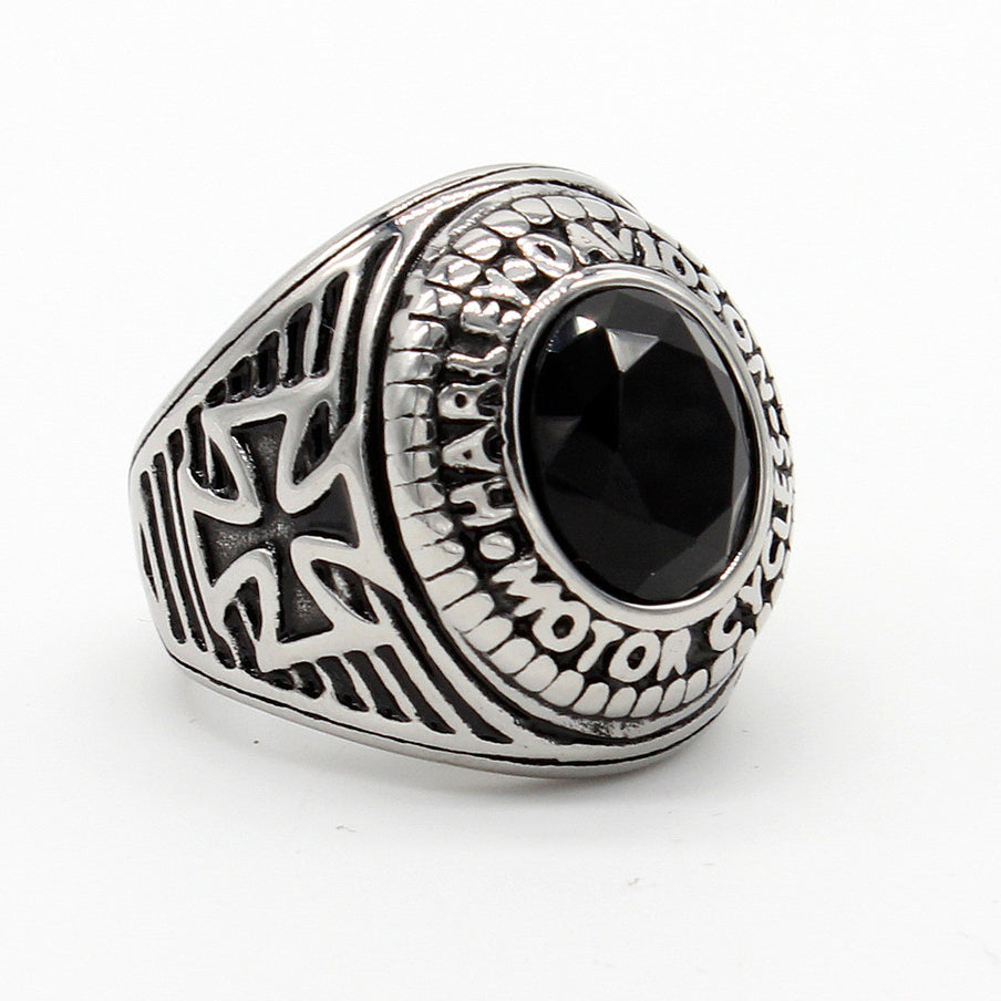 Oval Zircon Cross Titanium Steel Ring for Men