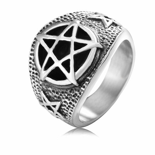 Personalized Fashion Retro Satan Five Star Titanium Steel Ring for Men