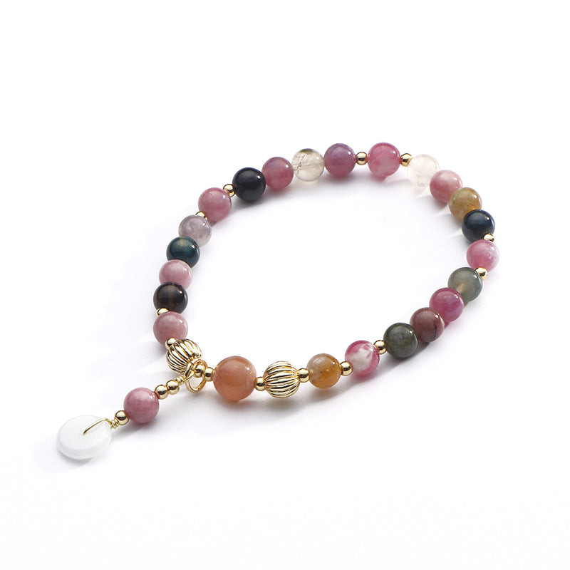 Colorful Natural Tourmaline Bracelet with Jade Safety Buckle - Wholesale In Stock