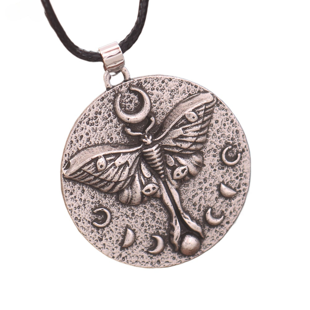 Butterfly Skull Pendant Necklace with Moth Moon Totem - Men's Retro Zinc Alloy Jewelry