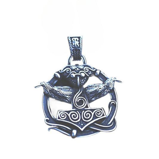 Wholesale Viking Thor's Hammer Stainless Steel Crow Pendant for Men - Cross-Border Foreign Trade Accessories