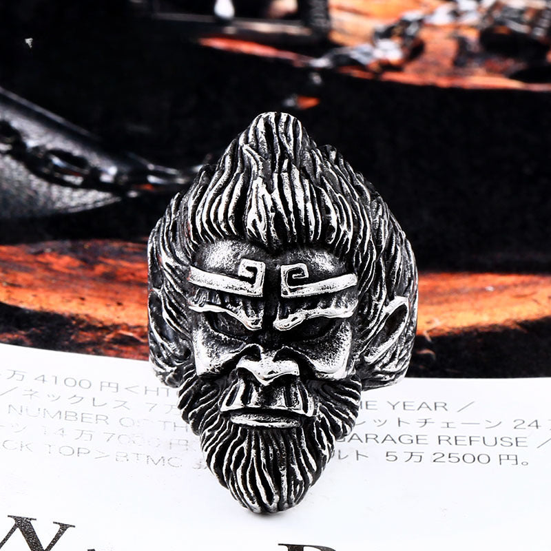 Personalized Wukong Monkey King Stainless Steel Men's Ring - Creative Design for Wholesale