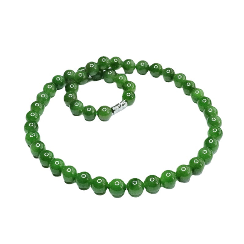 Natural Hetian Jade Necklace Jasper Russian Spinach Green Beads