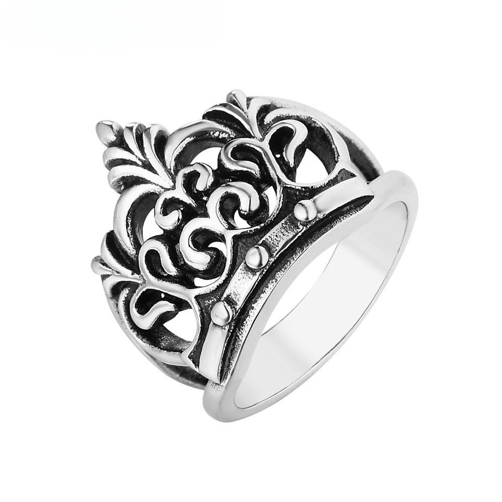 Retro Gothic Crown Men's Titanium Steel Ring with a Punk Vibe