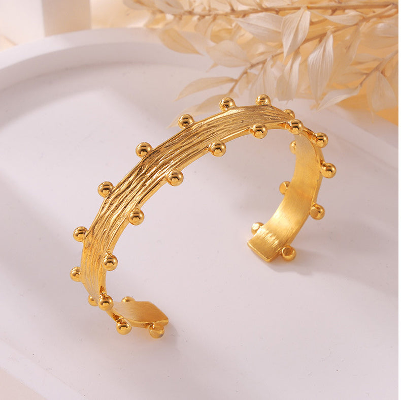 Elegant Geometric Fold Textured Titanium Steel Gold Bracelet - Chic INS Style Jewelry