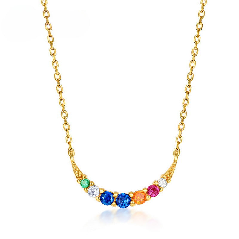 Rainbow Round Zircon Silver Necklace