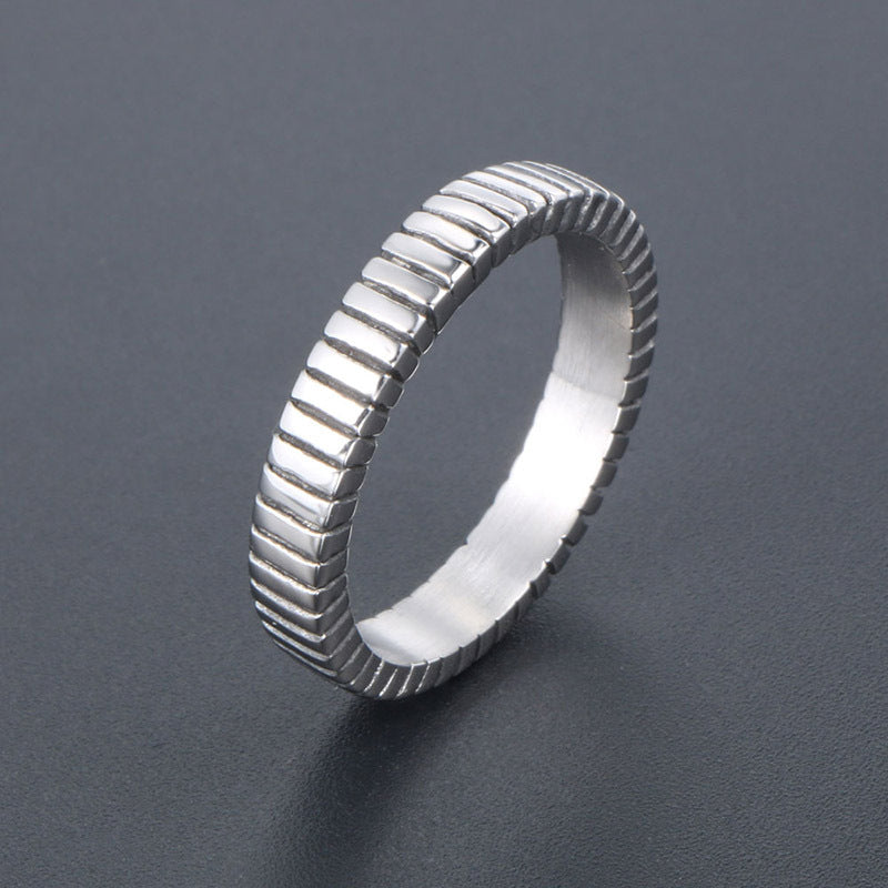 Titanium Steel Plaid Tail Ring for Couples - Thin Hipster Jewelry for Men and Women