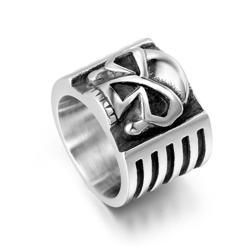 Unique Men's Wide Ring with Ghost Head Design - Hipster Titanium Steel Jewelry for a Dominant Style