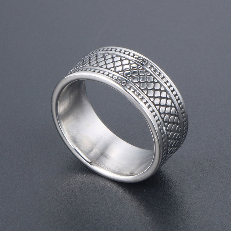 Vintage Plaid Couples Ring for Men - Retro Stainless Steel Finger Wrench Accessory