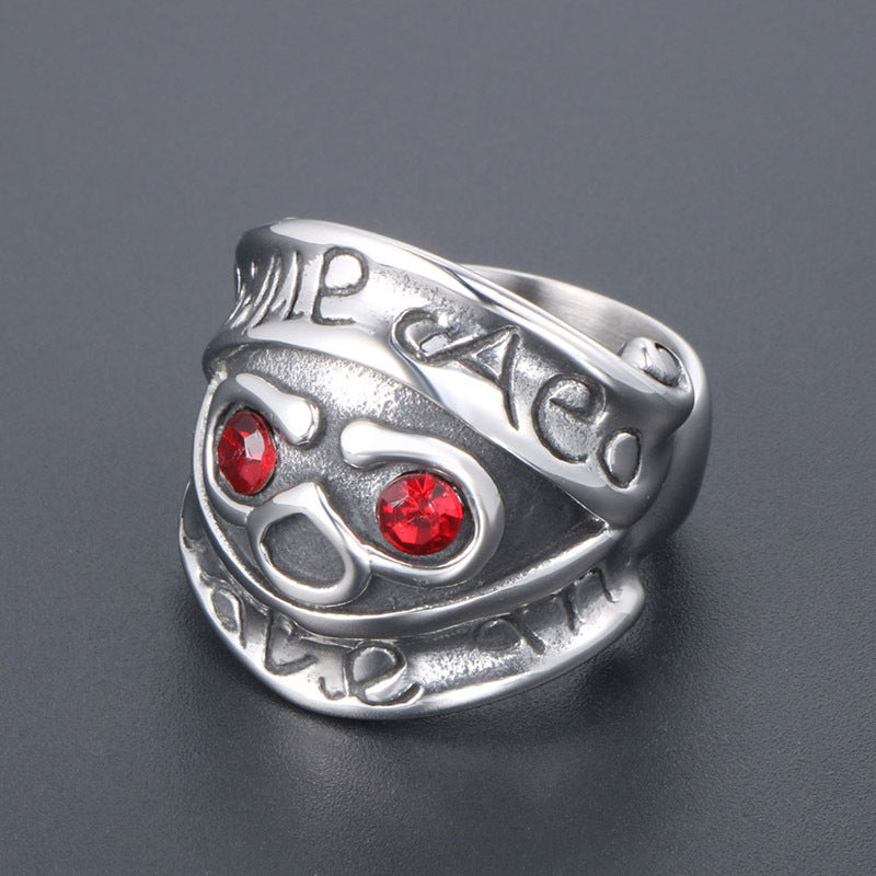 Alternative Vintage Skull Zircon Titanium Steel Ring for Men - Red-Eye Trend