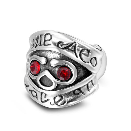 Alternative Vintage Skull Zircon Titanium Steel Ring for Men - Red-Eye Trend