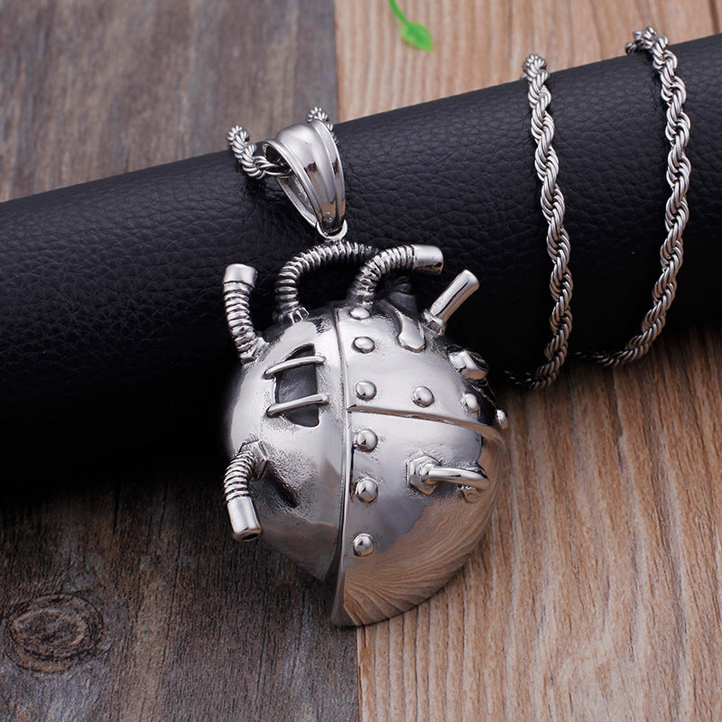 Customized Titanium Steel Heart Pendant with Unique Mechanical Design for Men