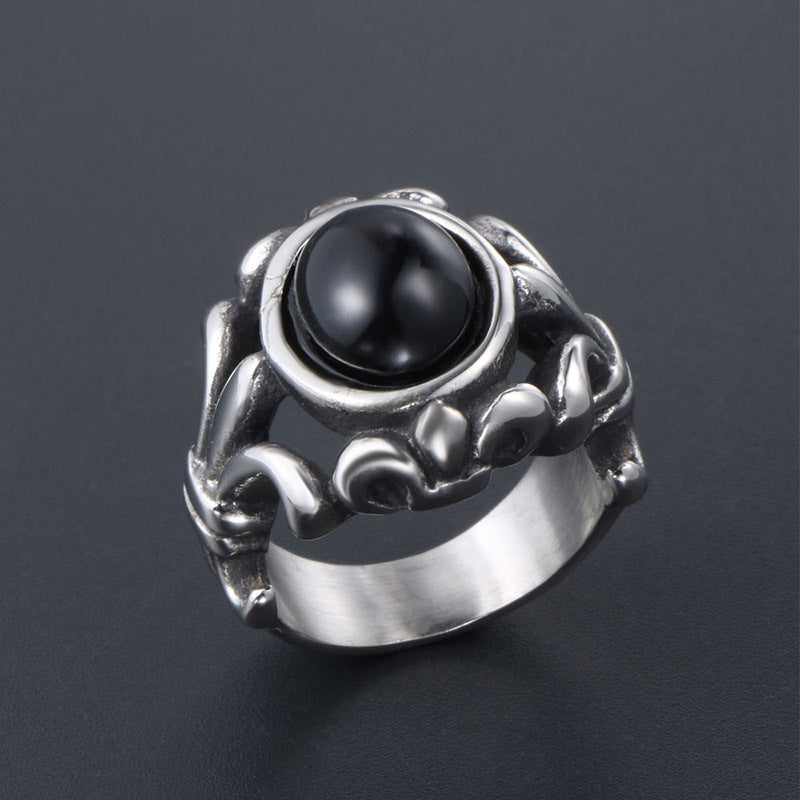 Titanium Steel Military Flower Agate Couples Ring - Wholesale for Men, Sizes 7-12