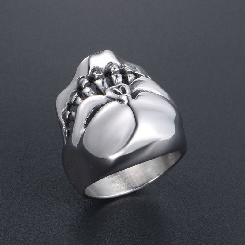 Trendy Titanium Steel Men's Skull Ring with Creative Ghost Horse Design