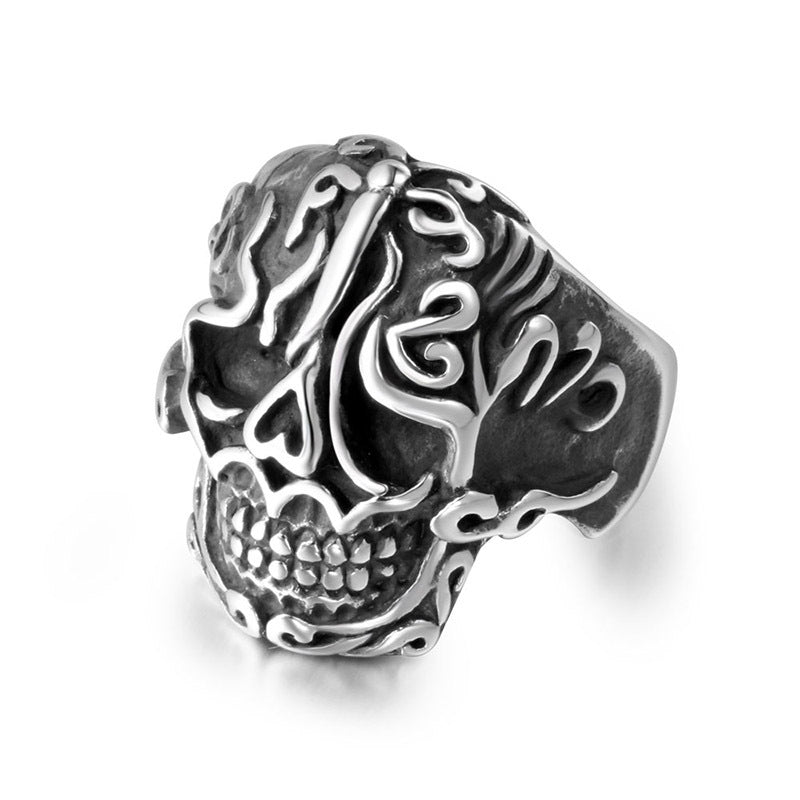 Personalized Fantasy Titanium Steel Skull Ring with Vintage Cloud Design for Men