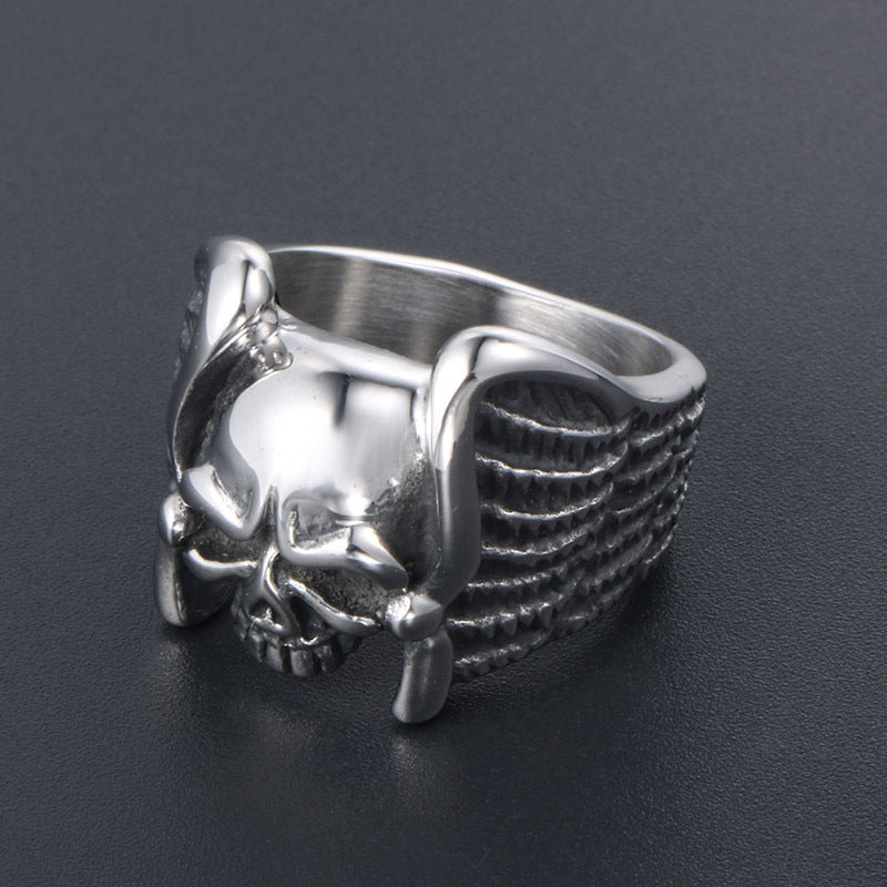 Titanium Steel Angel Wings Skull Ring for Men - Trendy Personalized Jewelry from Europe and America