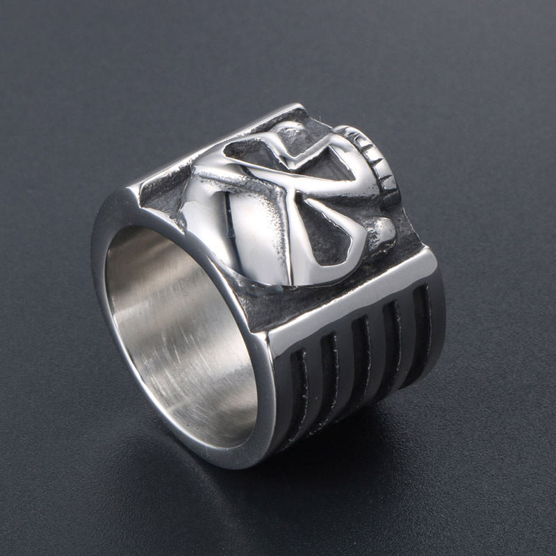 Unique Men's Wide Ring with Ghost Head Design - Hipster Titanium Steel Jewelry for a Dominant Style