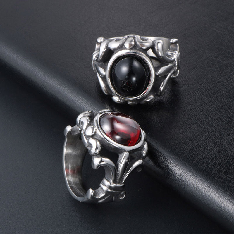 Titanium Steel Military Flower Agate Couples Ring - Wholesale for Men, Sizes 7-12