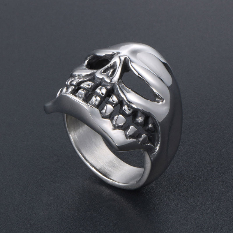 Trendy Titanium Steel Men's Skull Ring with Creative Ghost Horse Design