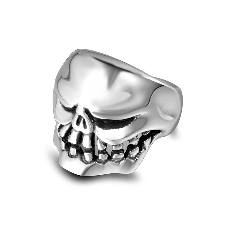 Trendy Titanium Steel Men's Skull Ring with Creative Ghost Horse Design