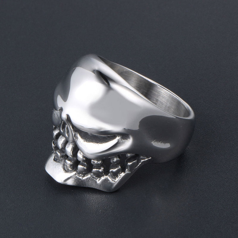 Trendy Titanium Steel Men's Skull Ring with Creative Ghost Horse Design