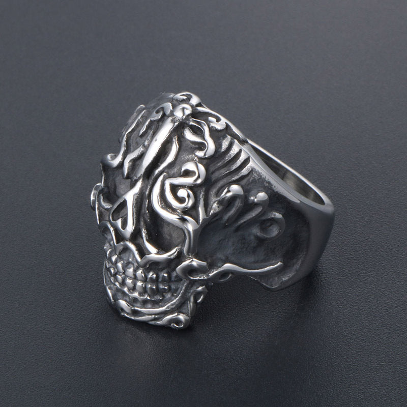 Personalized Fantasy Titanium Steel Skull Ring with Vintage Cloud Design for Men