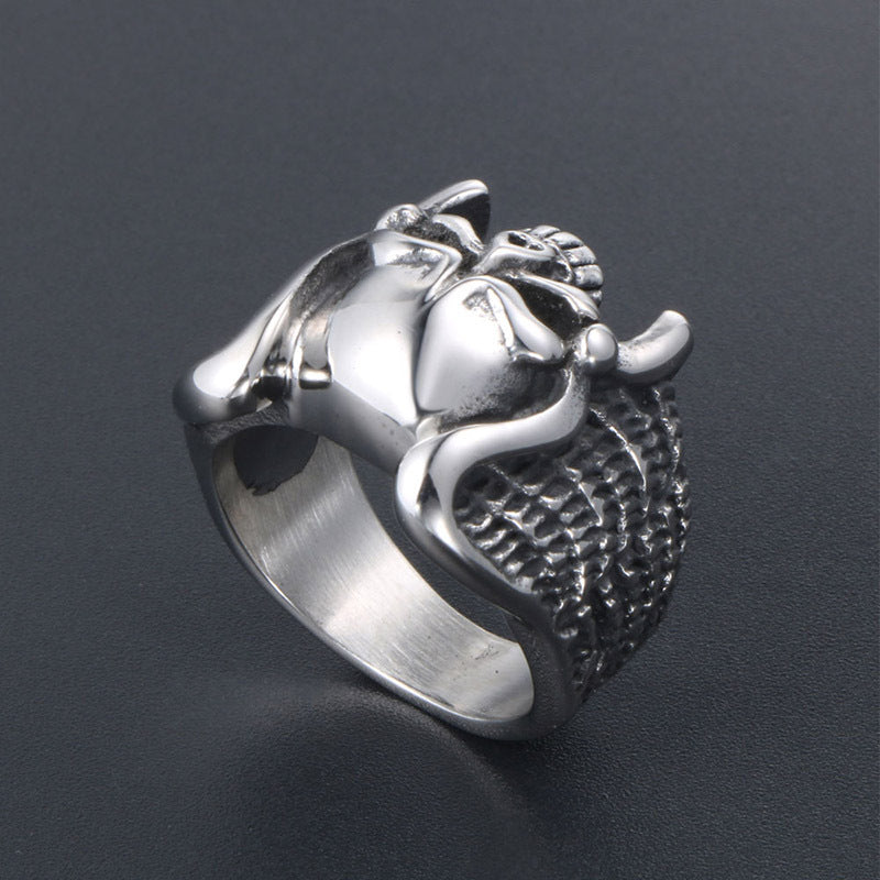 Titanium Steel Angel Wings Skull Ring for Men - Trendy Personalized Jewelry from Europe and America