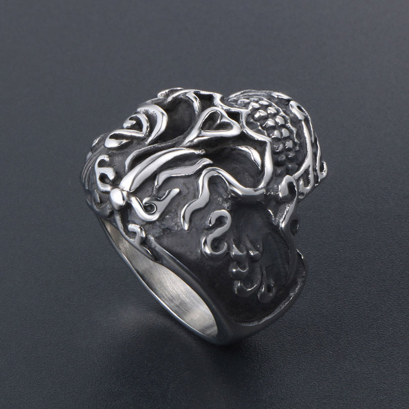 Personalized Fantasy Titanium Steel Skull Ring with Vintage Cloud Design for Men