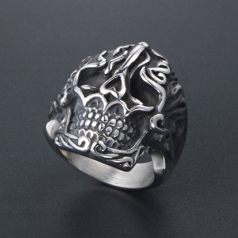 Personalized Fantasy Titanium Steel Skull Ring with Vintage Cloud Design for Men