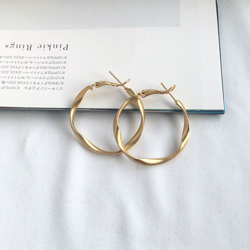 European Cross-border Matte Gold Metal Statement Earrings with Minimalist Design