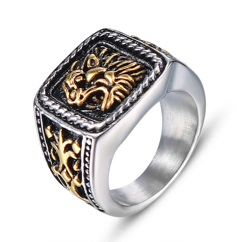 Vintage European-American Lion Head Ring for Men - Bold Titanium Steel Jewelry