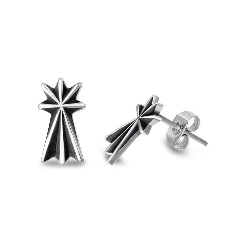 Retro Star Flower Titanium Steel Stud Earrings - Unisex Style for All Ages