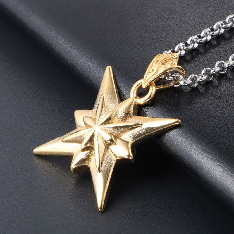 Personalized Double-Layer Star Flower Meteor Pendant Necklace for Men and Women in Titanium Steel