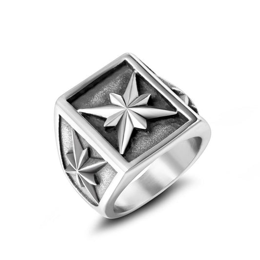 Titanium Steel Geometric Flower Ring for Men - Trendy European and American Style