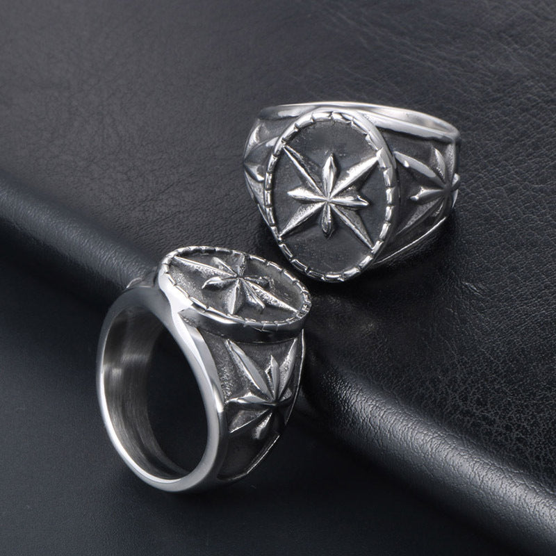 Retro Star Design Titanium Steel Ring for Men - Cross-border E-commerce Fashion Accessory