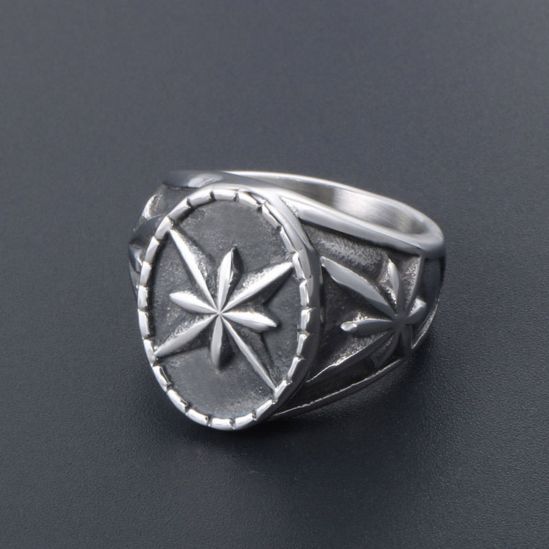 Retro Star Design Titanium Steel Ring for Men - Cross-border E-commerce Fashion Accessory