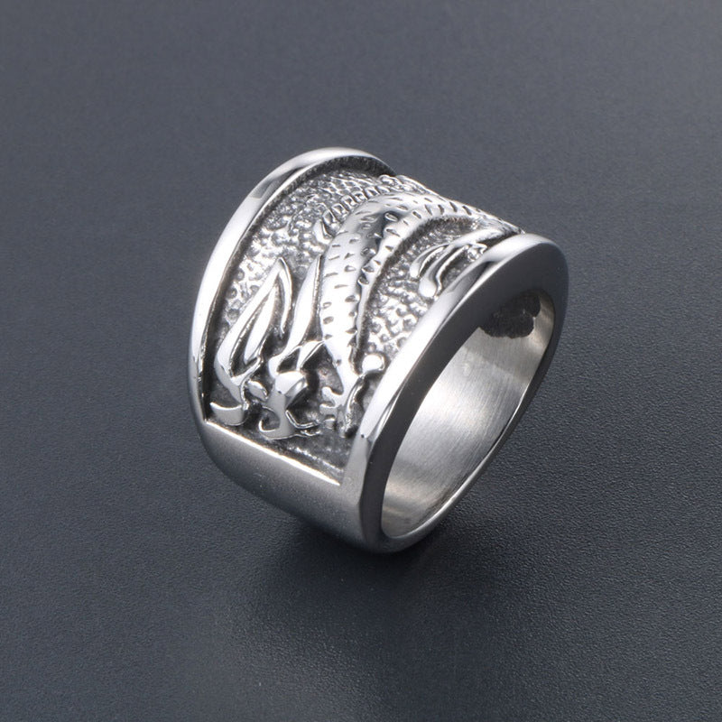 Planderful Everyday Genie Titanium Steel Embossed Tenglong Xiangyun Men's Fashion Ring