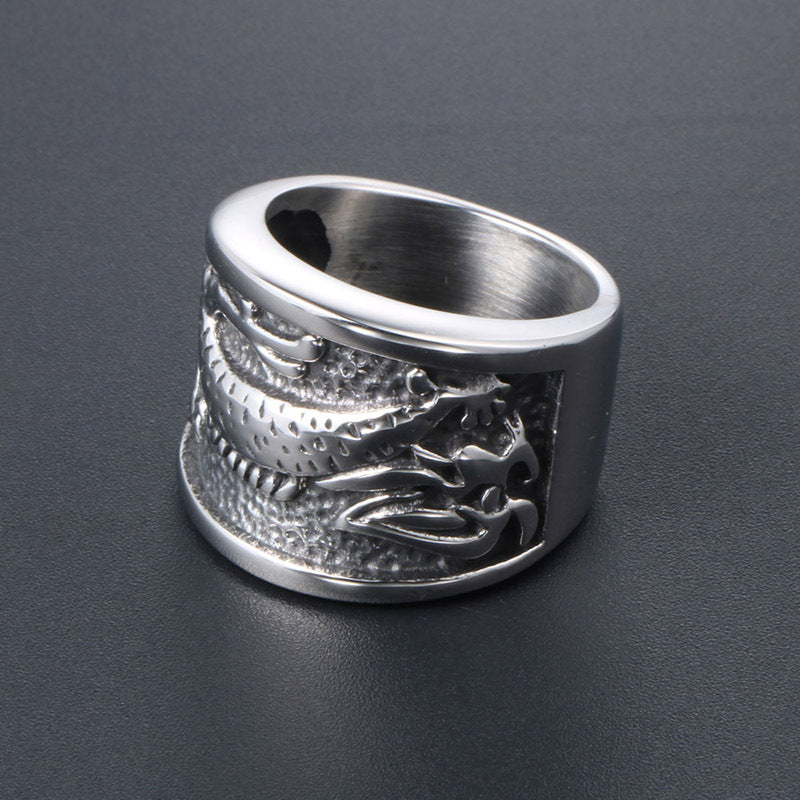 Planderful Everyday Genie Titanium Steel Embossed Tenglong Xiangyun Men's Fashion Ring