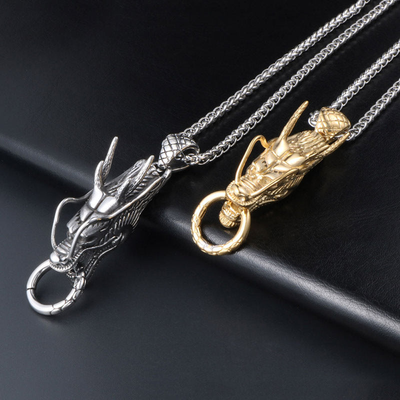 Personalized Titanium Steel Gold Dragon Necklace for Trendy Men