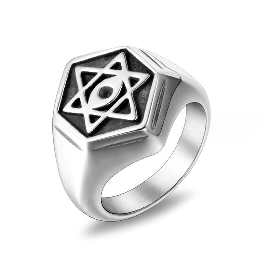 Vintage Star Custom Ring, Stylish Men's Bold Titanium Steel Band